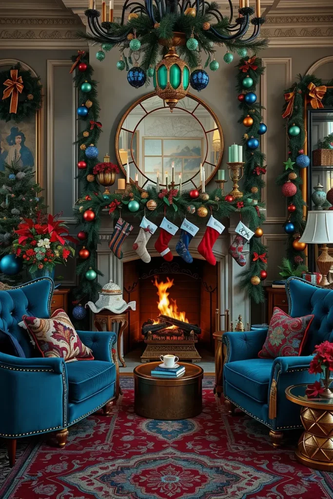 Bold Color Choices for Christmas Fireplace Decor
