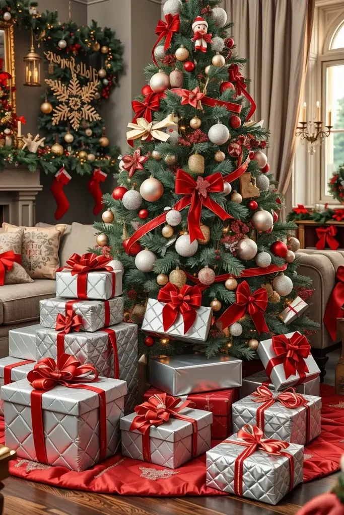 Styling Red and Silver Gifts Under the Tree