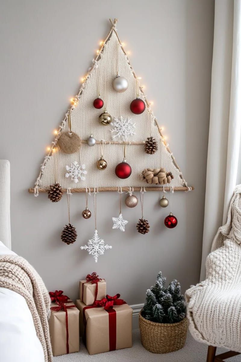 17. Wall-Mounted Christmas Tree Made of String Lights