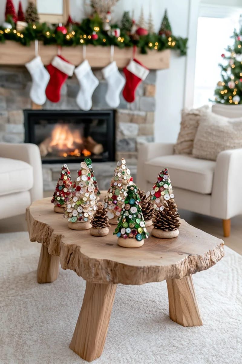 5. Christmas trees made of pinecones adorned with retro buttons and beads - photo 3