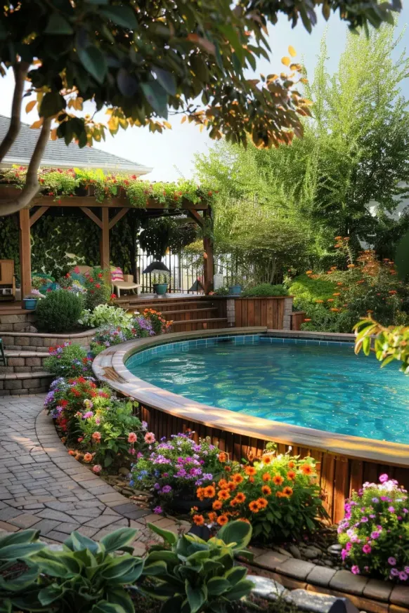 Colorful Garden Setting for a Calm Pool Area