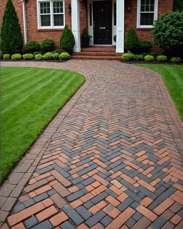 Classic Brick Driveway Herringbone Pattern