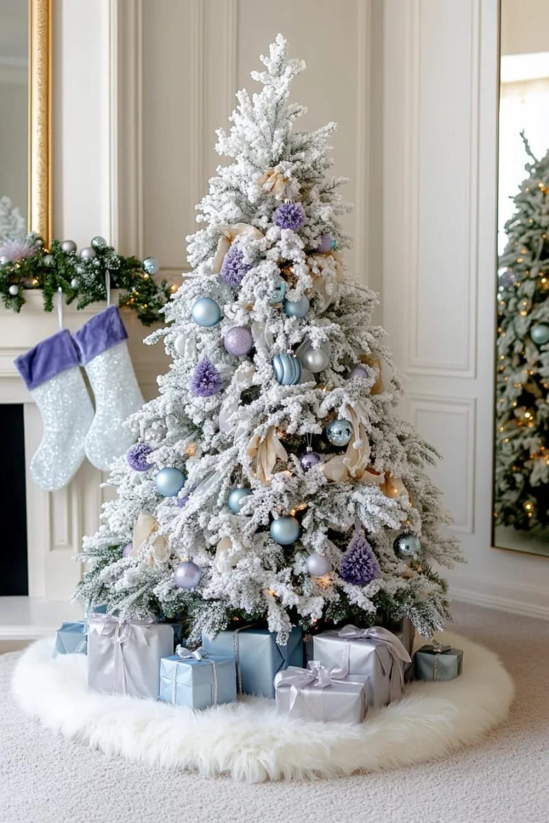 21. Flocked Tree With Icy Blue and Lavender - photo 2