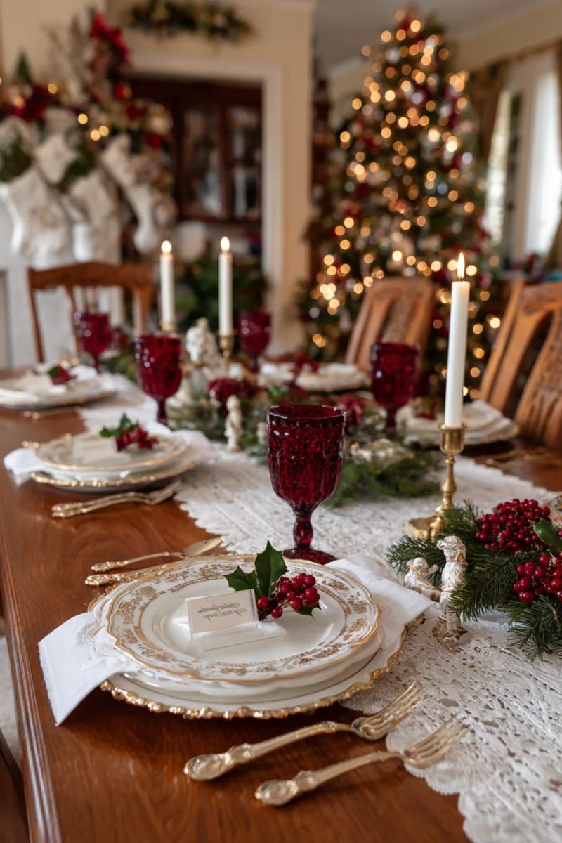 22. Victorian table settings with cranberry glassware - photo 4