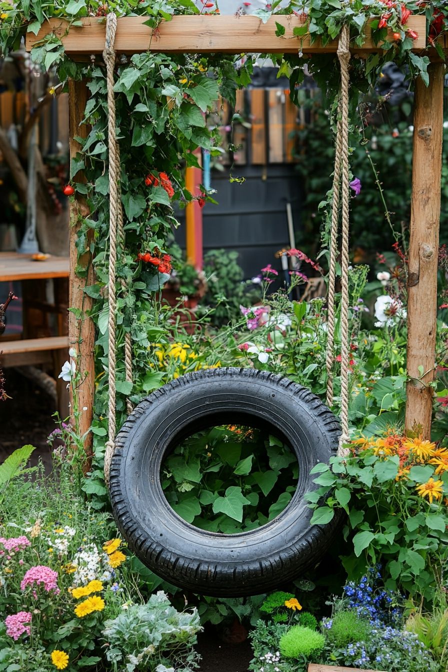 2. Build a Garden Swing from an Old Tire