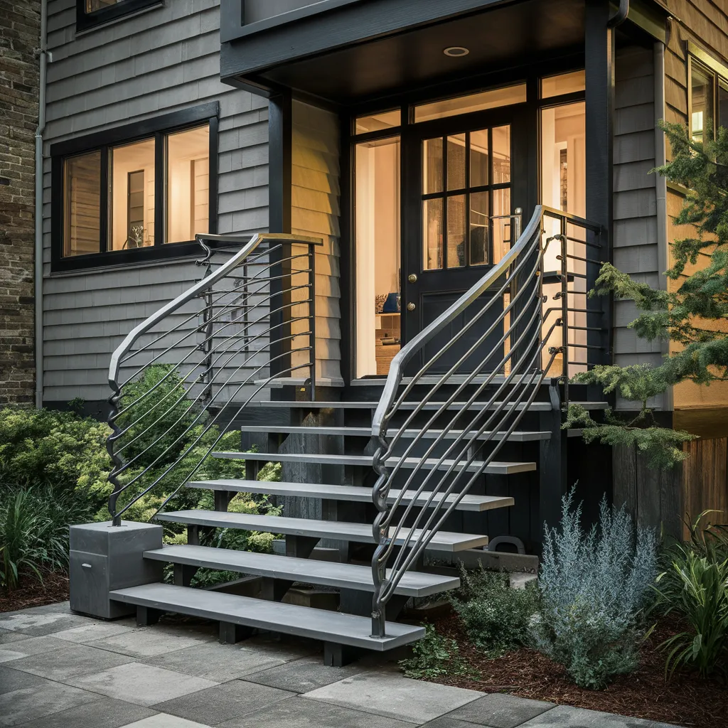 48) Twisting Metal Railing Design for Steps