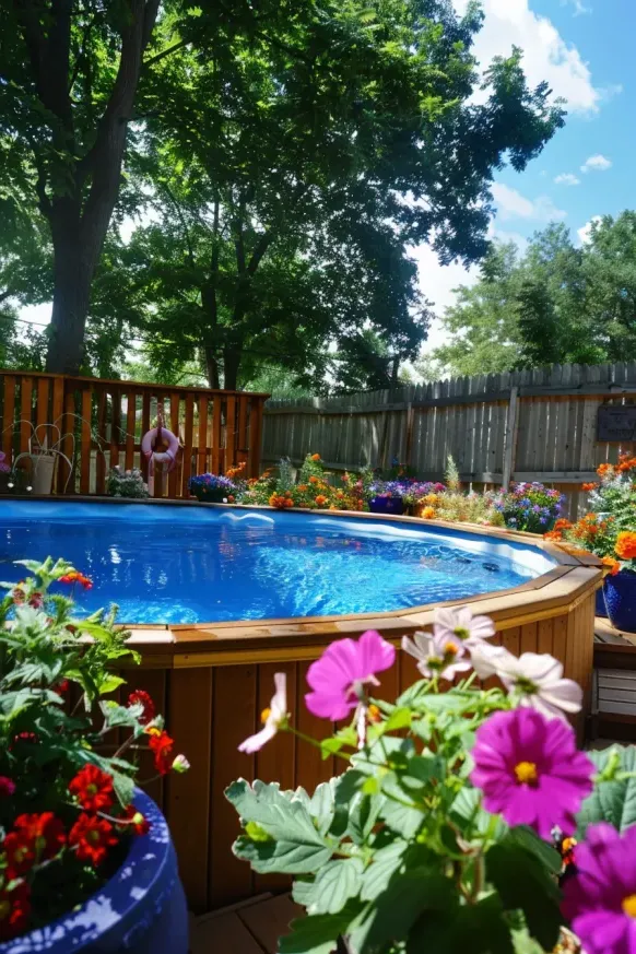 Colorful Garden Setting Around the Pool