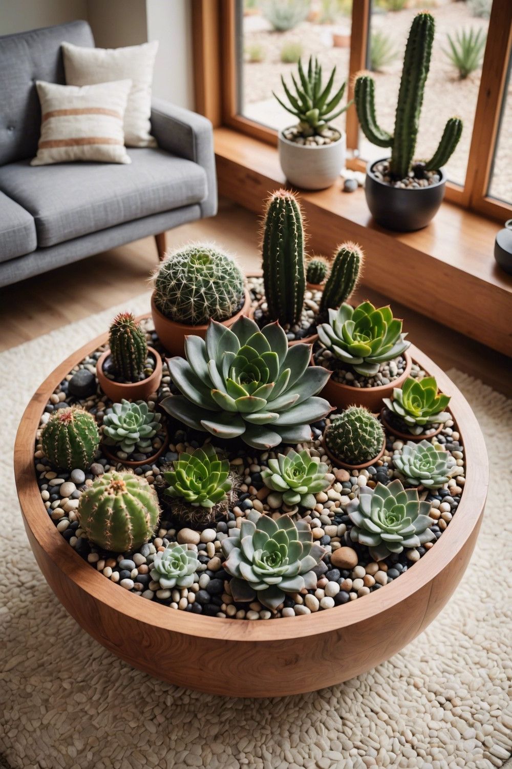6. Desert Chic Cacti and Pebbles