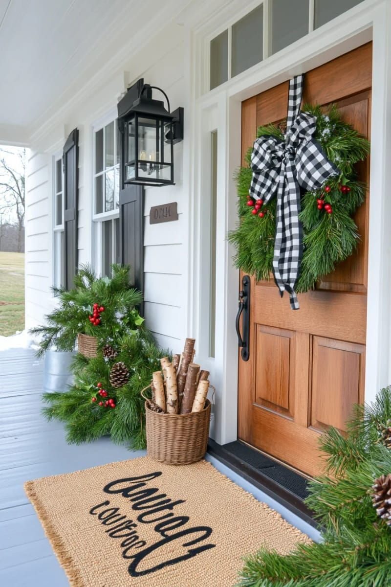 26. Checked Bows On Entrance Greenery