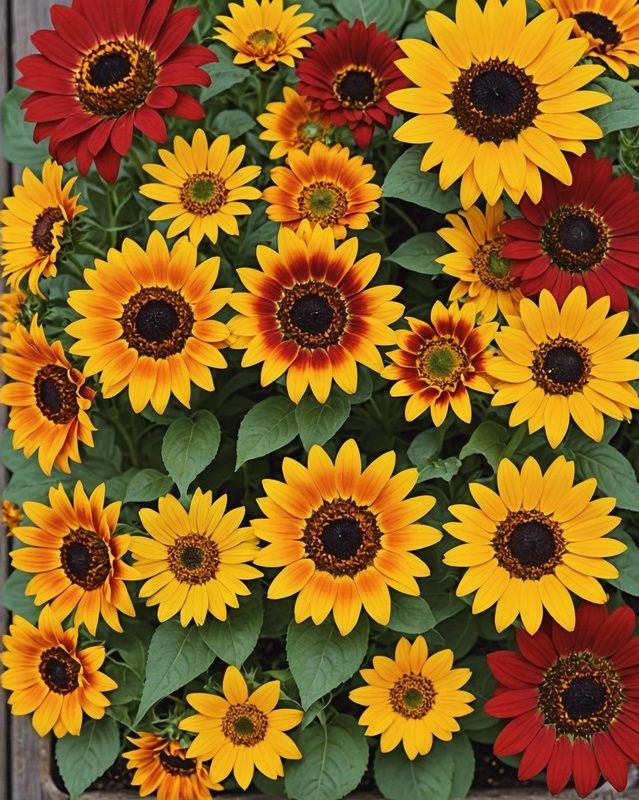 Colorful Carnival of Sunflowers, Zinnias, and Marigolds