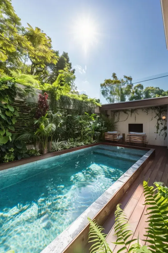 Modern Pool Framed by Dense Greenery