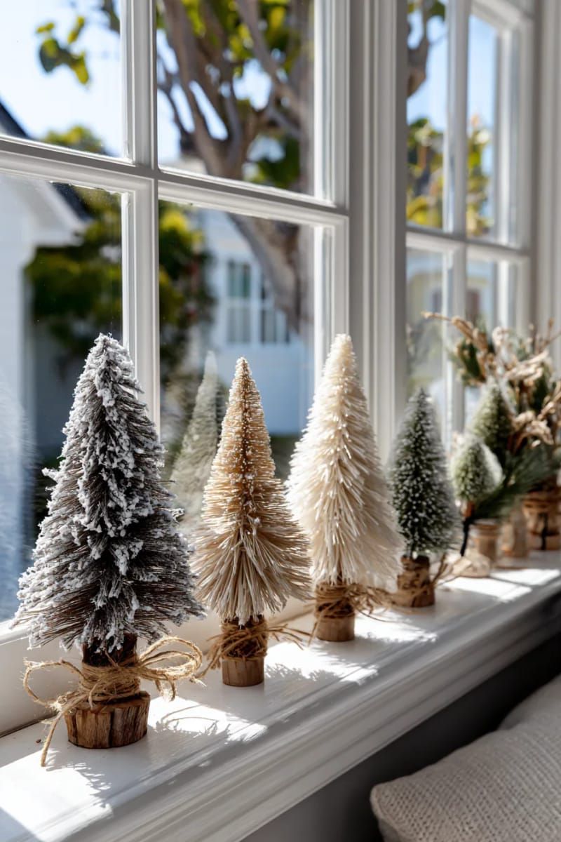6. Neutral-Toned Mini Christmas Trees On A Windowsill - photo 3