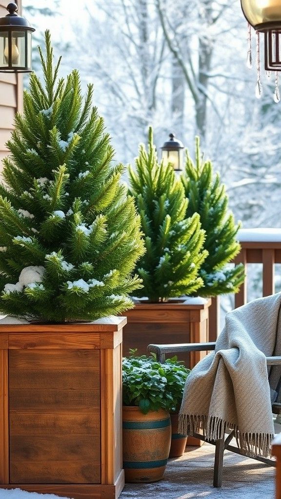 Adding Evergreens in Wooden Planters