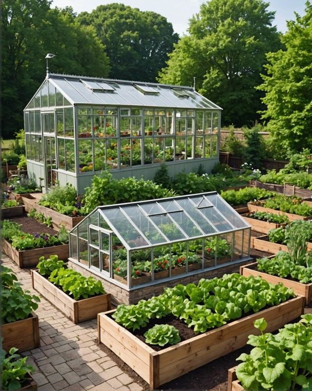 11. Enclosed Garden with Greenhouse Extension and Raised Beds