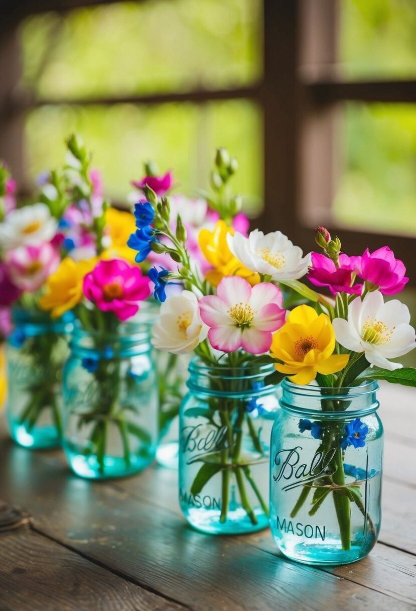2) Flower-filled mason jars