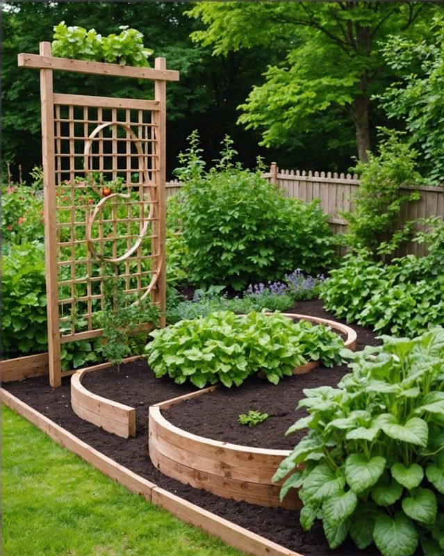 8. Enclosed Garden with Spiral Trellis and Compost Bin