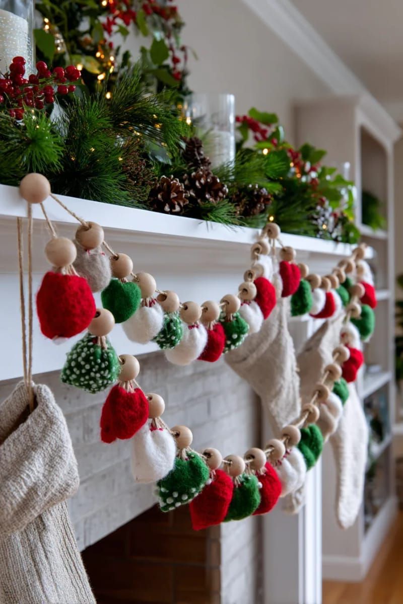 16. Holiday garland using felted wool sweater scraps and wooden beads - photo 2