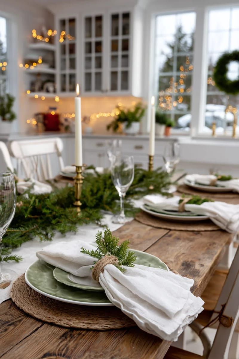 14. Pine Or Cedar Sprigs Tucked Into Linen Napkins