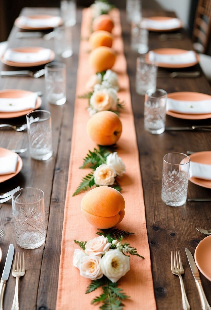 2) Rustic Table Runner with Apricot Touches
