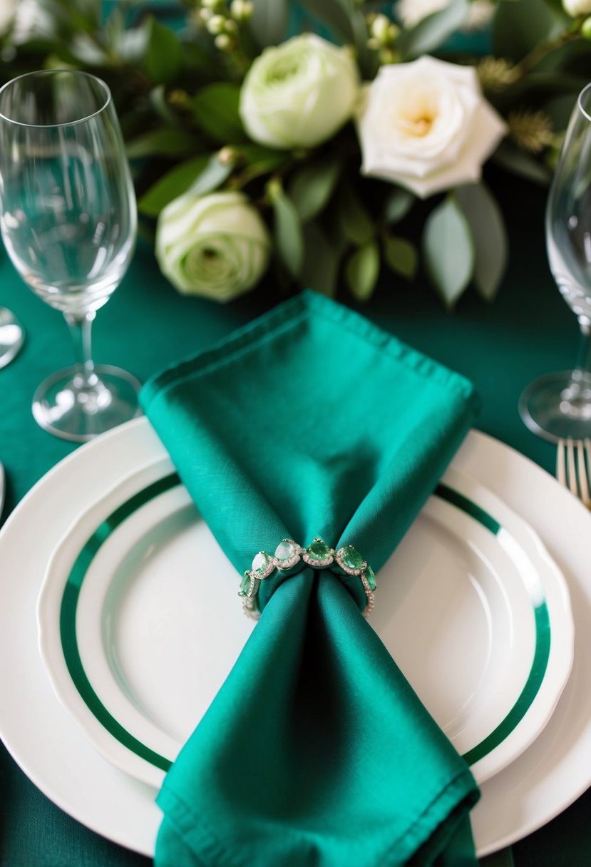 13) Emerald Green Napkin Arrangements