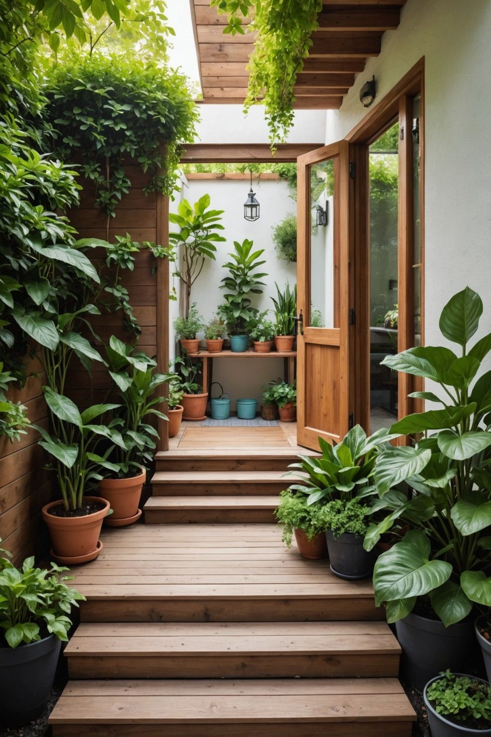 Wooden Steps With Built-In Storage Shelves