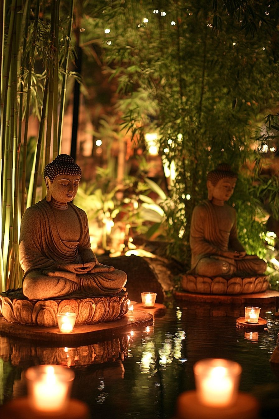28. Set a Zen Mood with Candlelit Buddha Statues