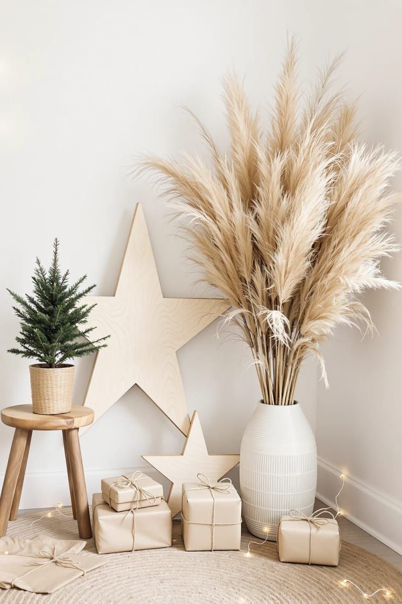 25. Boho Christmas Corner With Pampas Grass And Wooden Stars - photo 2