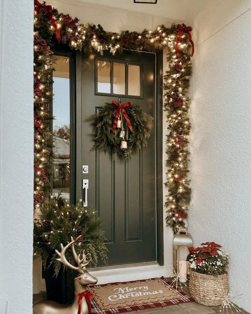 12. Traditional Greenery for a Christmas Porch Glow