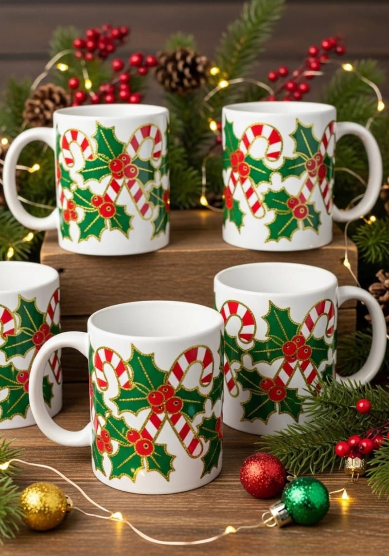 16. Candy cane and holly Christmas mug wrap designs