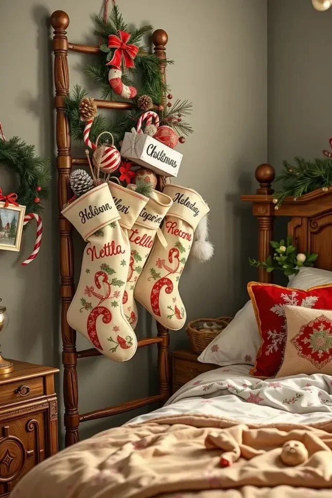 Displaying Stockings in the Bedroom for Extra Cheer