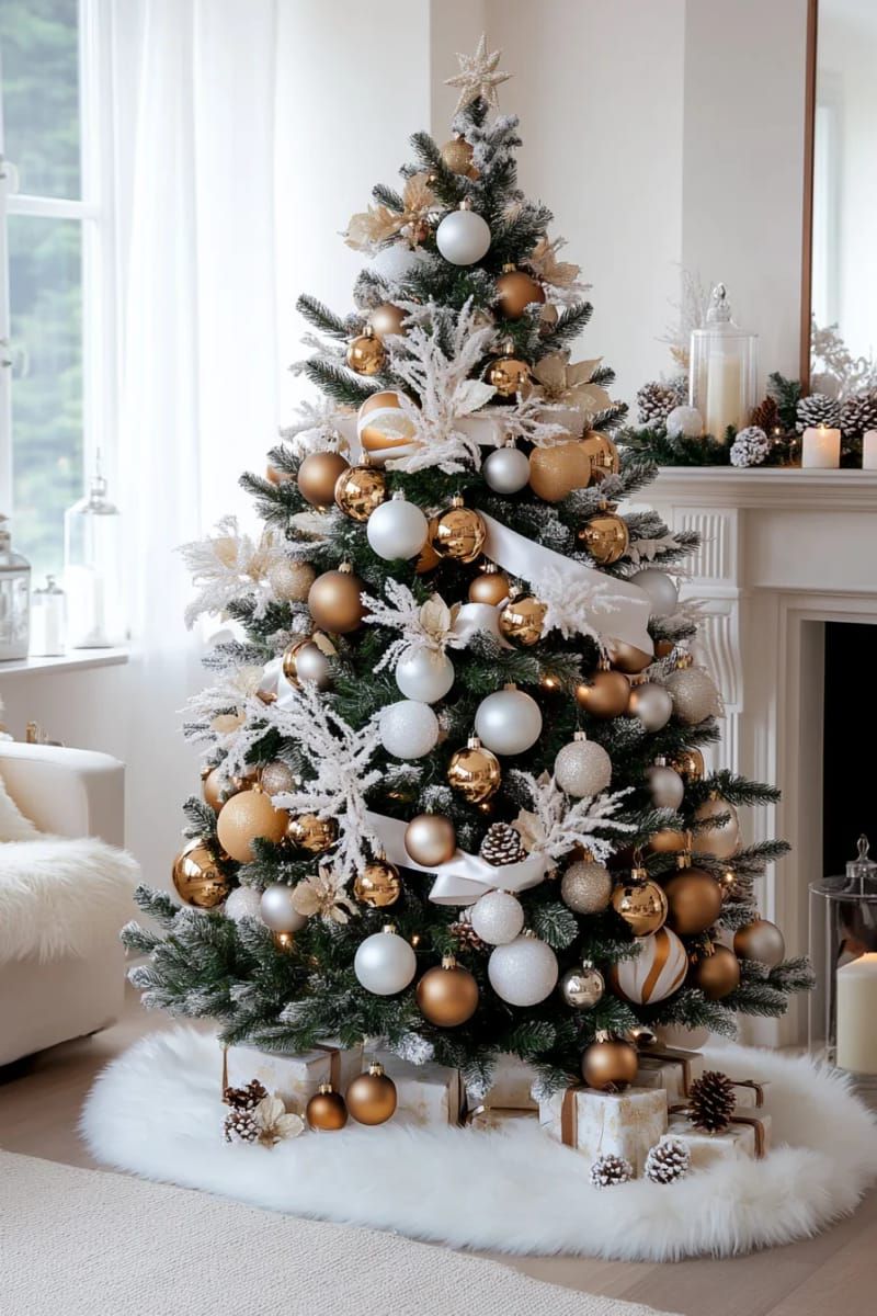 14. All-White Tree With Baubles and Feathers - photo 2