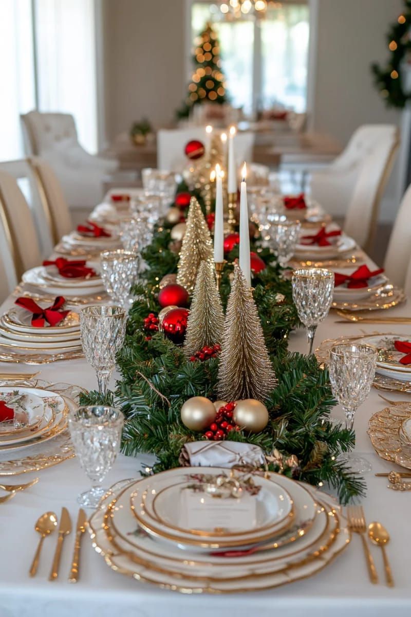 3. Gold mini tree centerpiece lit by candles