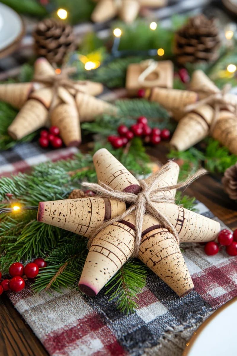 12. Rustic twine-bowed stars made from wine corks for Christmas - photo 2