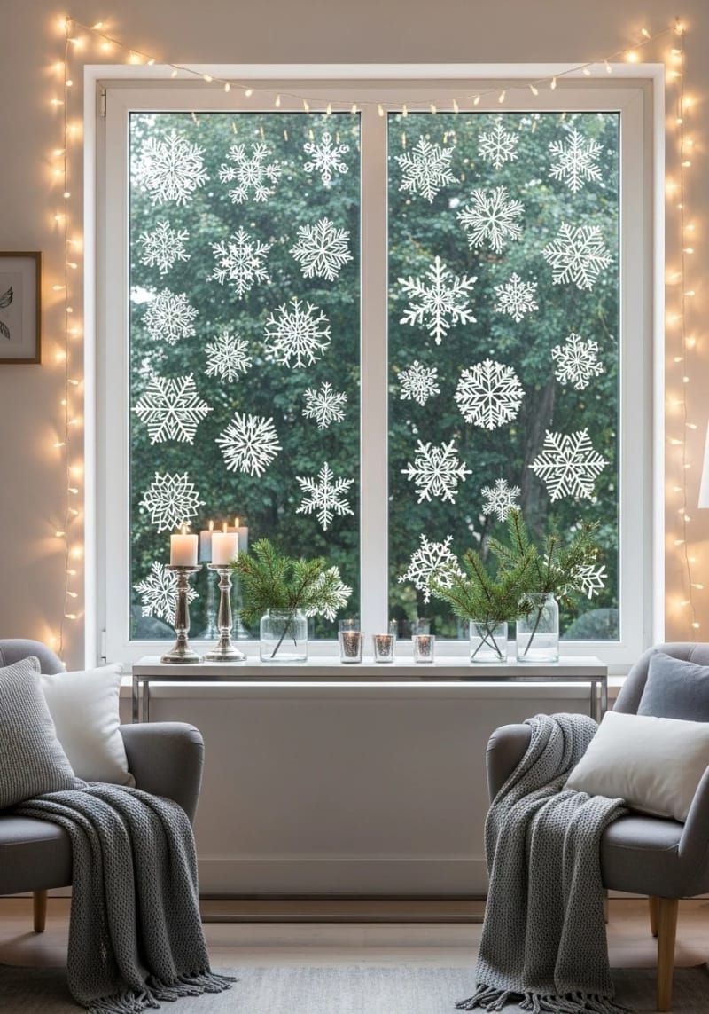15. Vinyl snowflake window clings for a winter accent - photo 2
