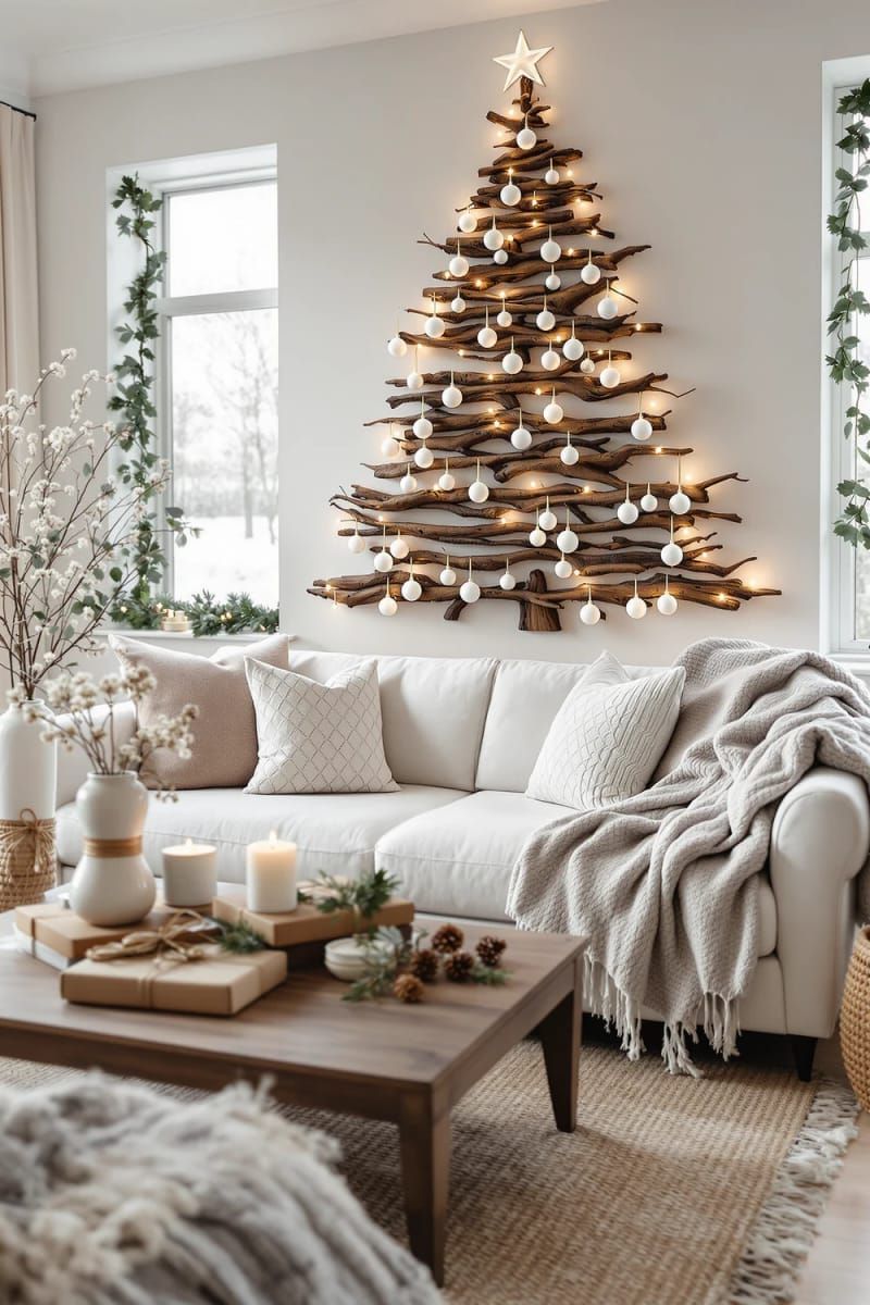 11. Layered Branch Christmas Tree For A Blank Wall