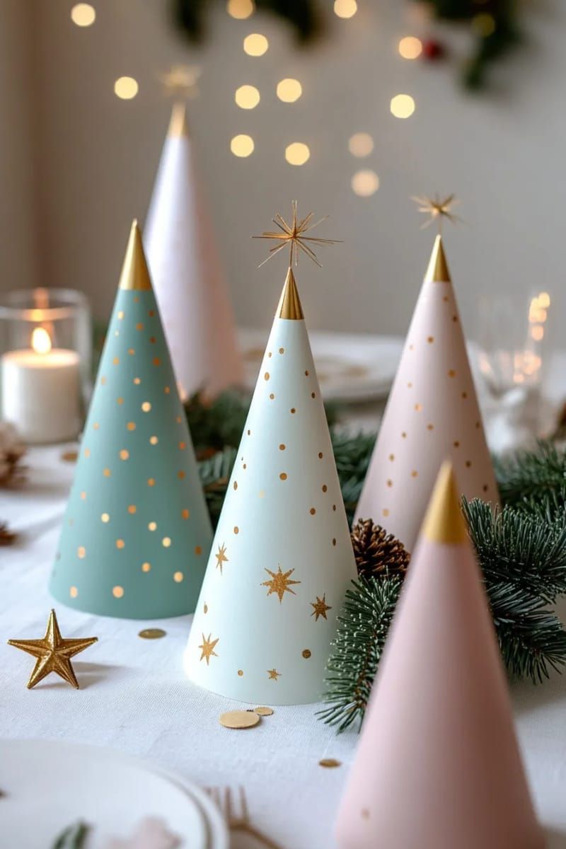 7. Gold-Tipped Paper Cone Trees for Table Settings - photo 2