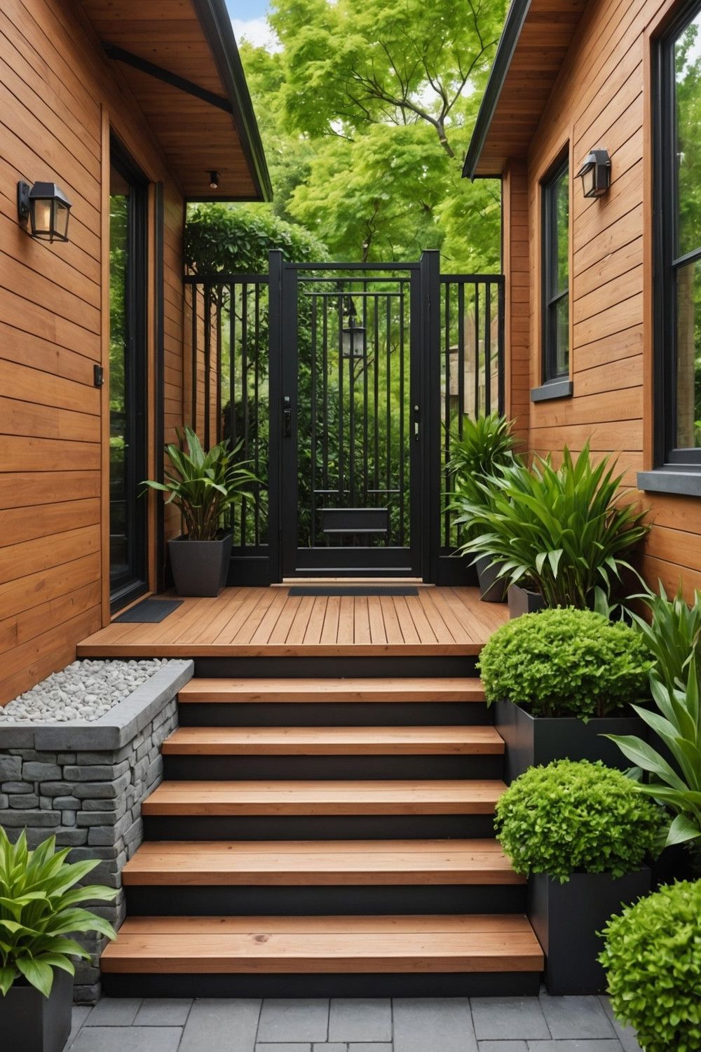 Wooden Steps Paired With Metal Railings