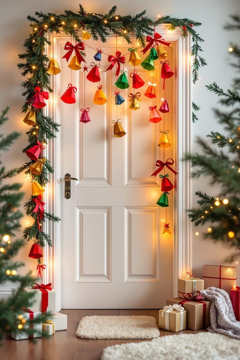 3. Origami Bell Garland with Red Bows for Doorways - photo 3