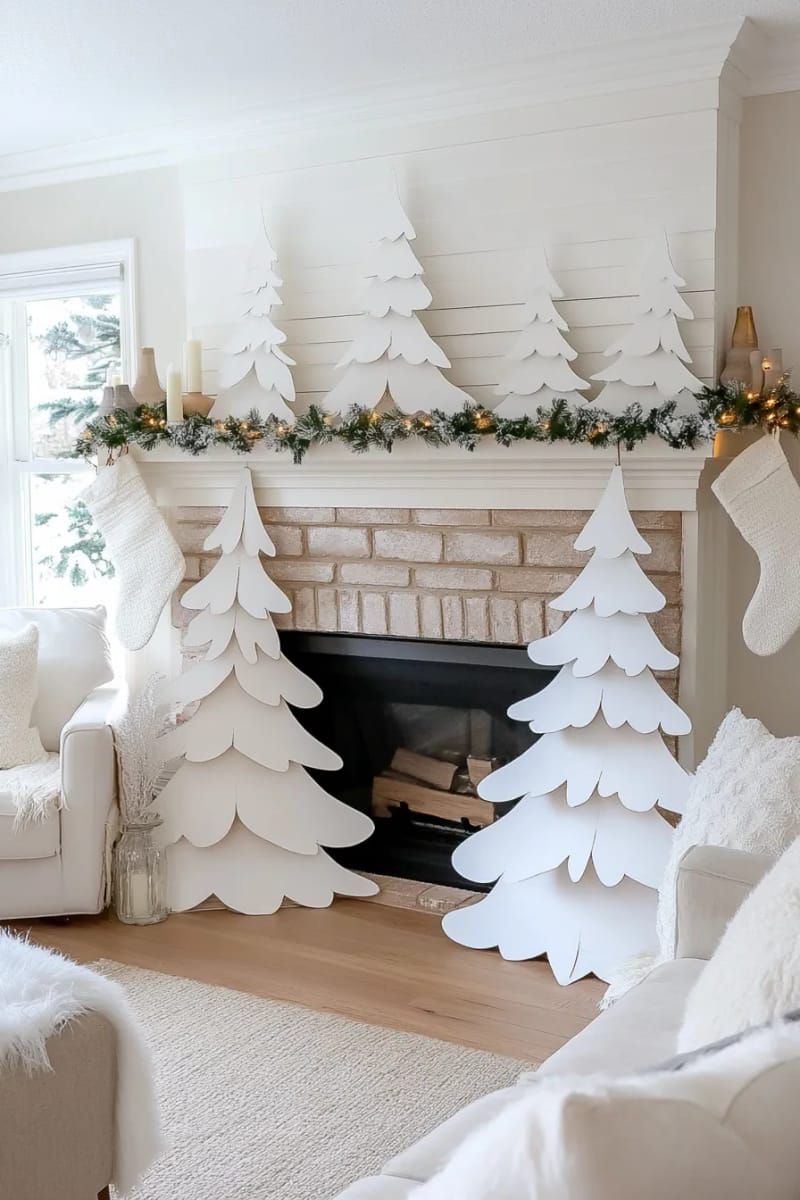 10. Stacked White Cardboard Tree Cutouts