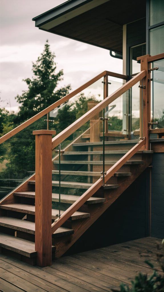 6) Glass Baluster Accents on Wood Railings