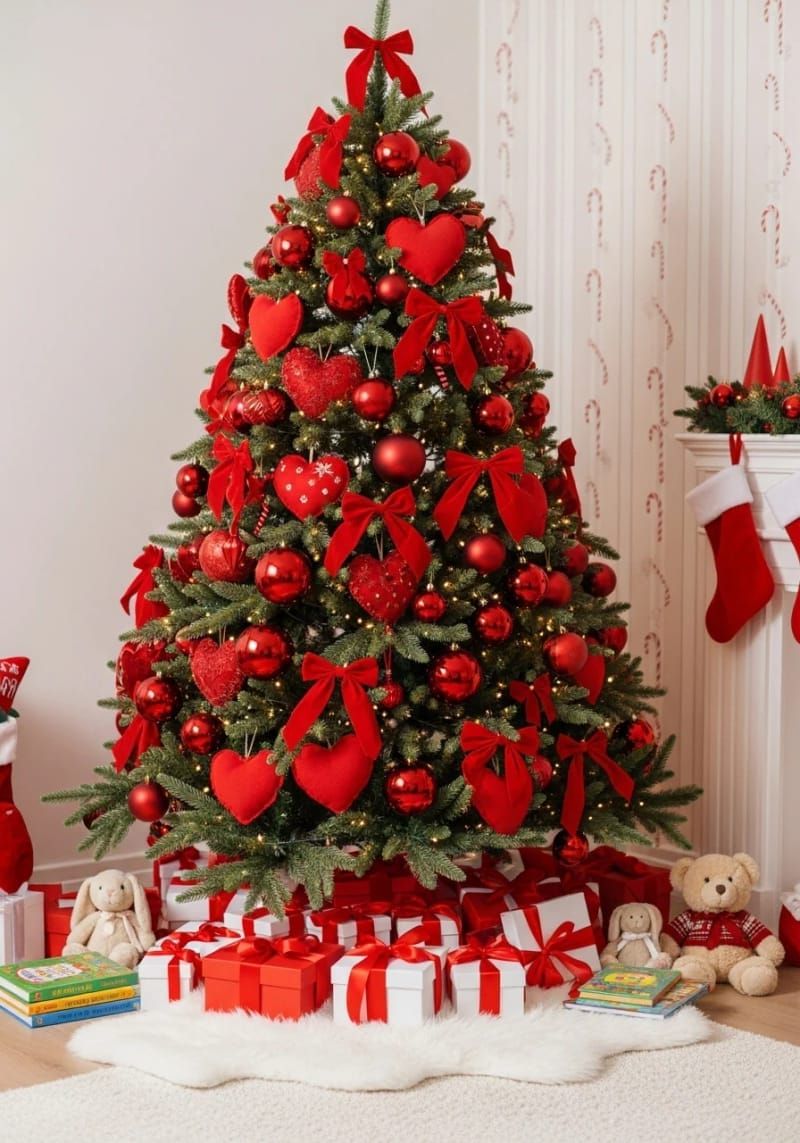 22. Red tree with soft heart ornaments - photo 2