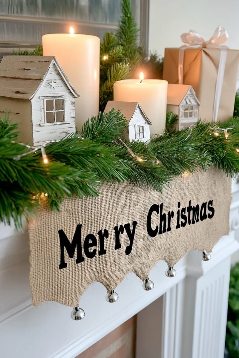 23. Burlap Merry Christmas Banner with Jingle Bells - photo 2