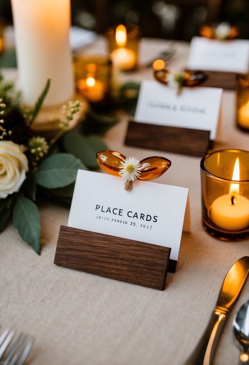 15) Amber and Wood Place Card Ideas