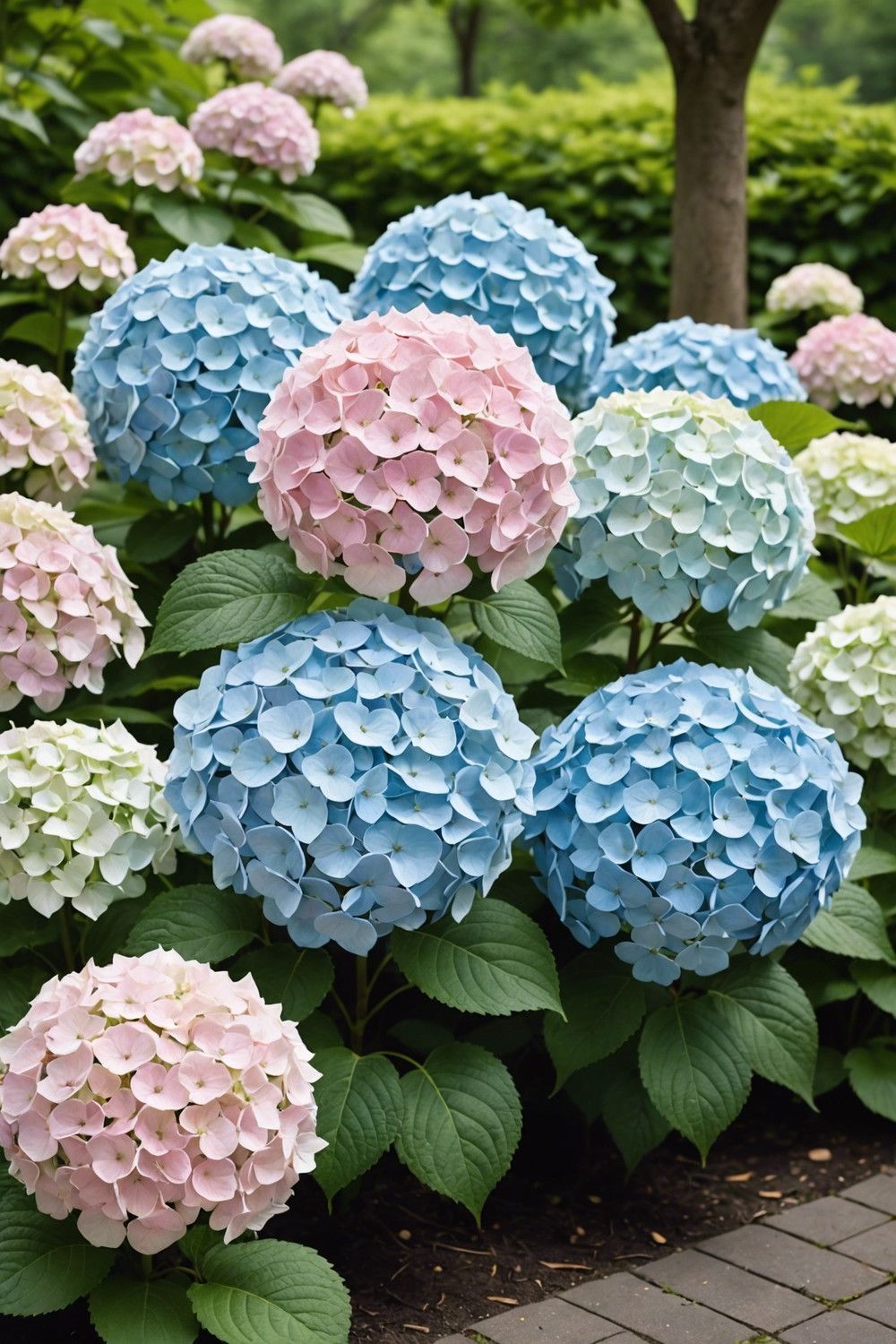 Soft Pastel Hydrangea Garden