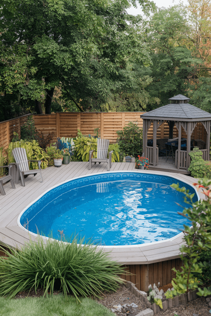 8. Fenced Oval Pool Deck for Privacy