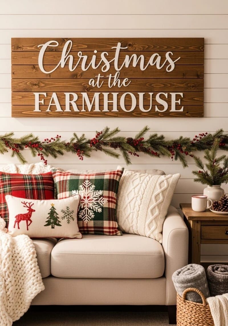 4. Wooden Farmhouse Sign Above Sofa