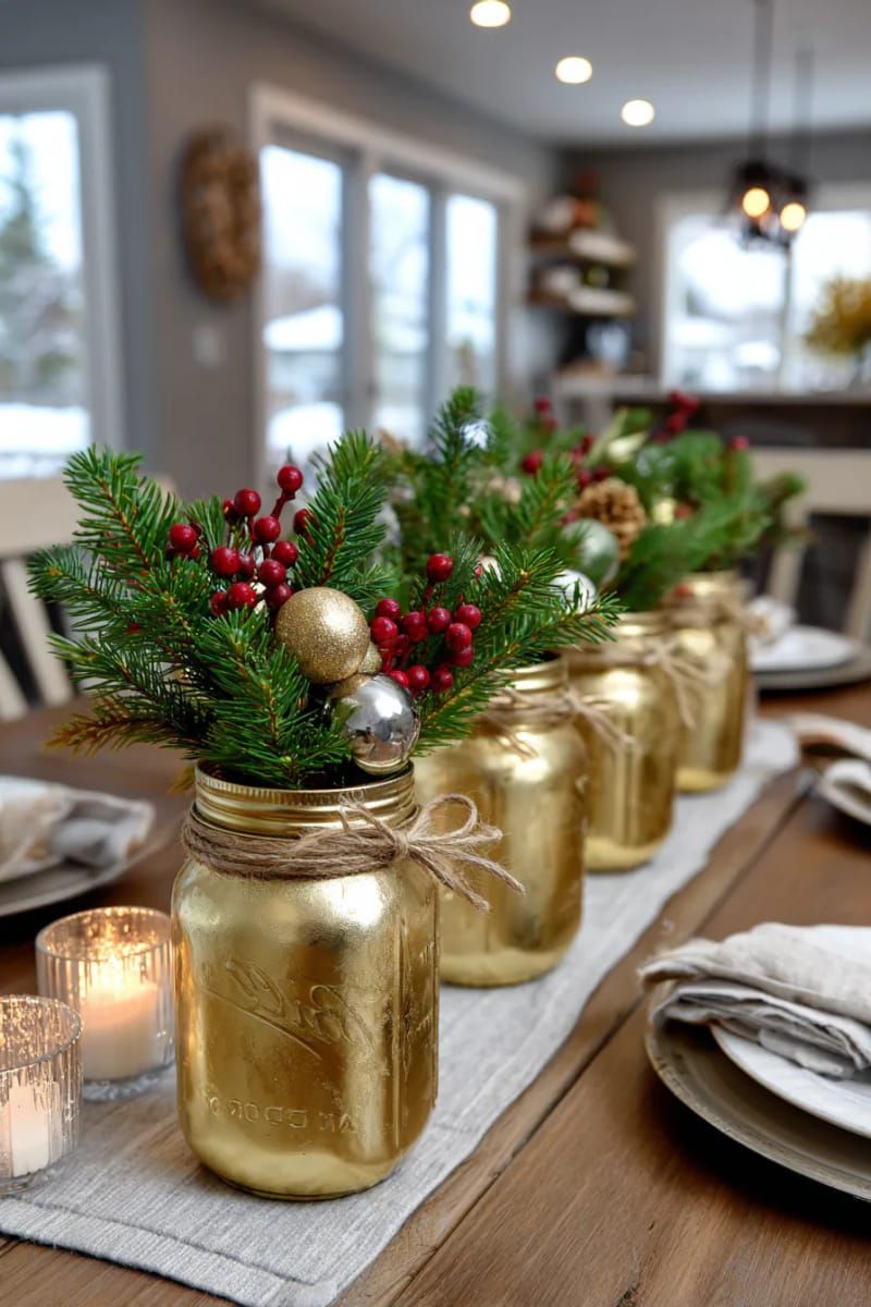 8. Gold Twine-Wrapped Mason Jars with Greenery - photo 3