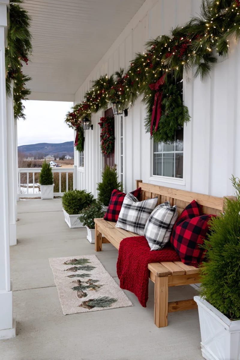 3. Cozy seating with plaid cushions and garland - photo 2