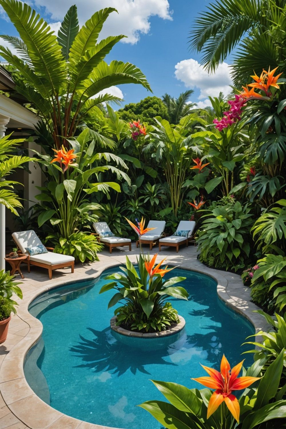 Tropical Flower Arrangements for Pool Areas