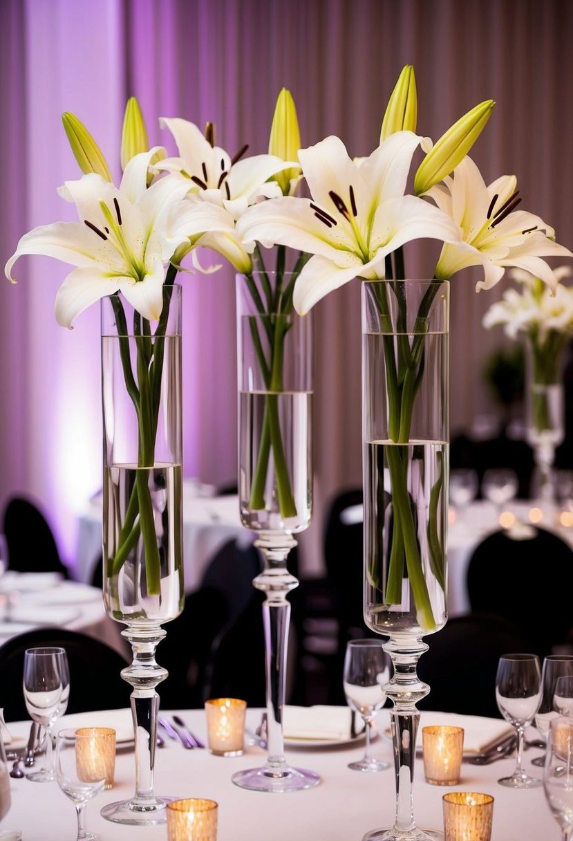 3) White Lilies in Crystal Vases